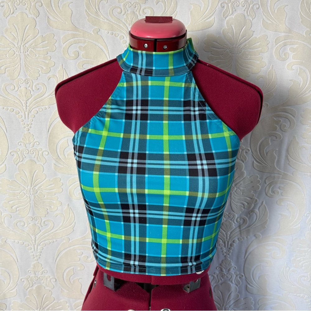 Neon Plaid Halter Crop Top